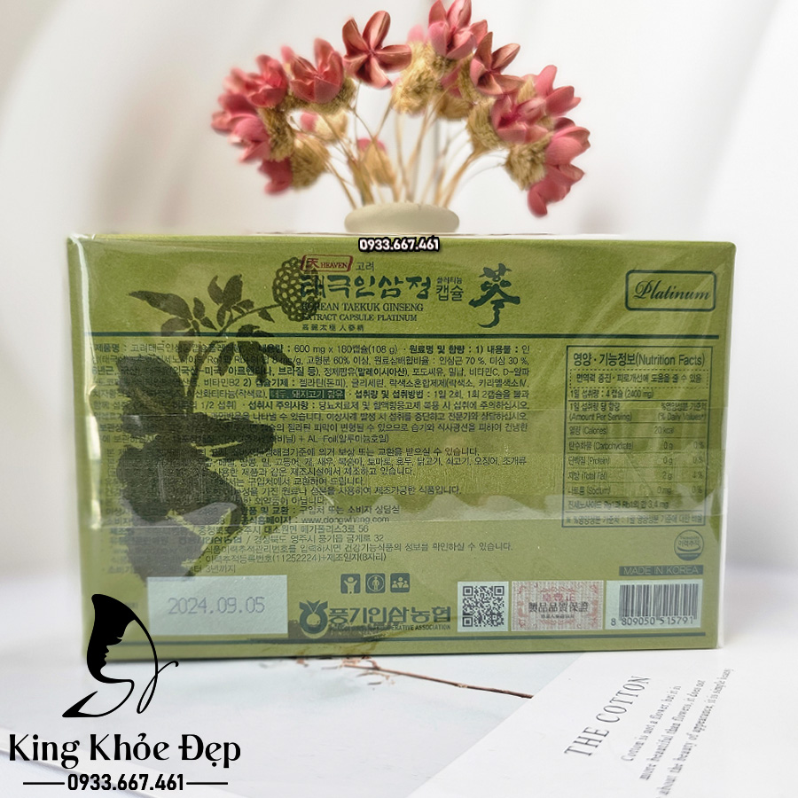 Viên Thiên Sâm Extract Capsule Platinum 180 Viên Hàn Quốc