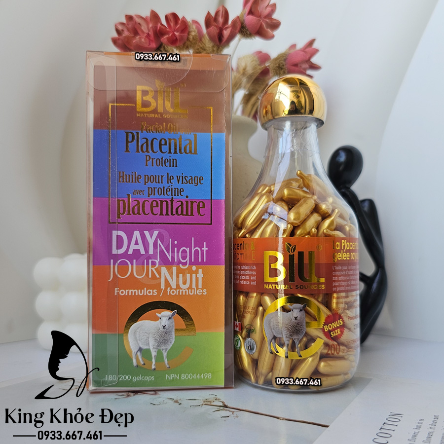 Viên Bôi Dưỡng Da Nhau Thai Cừu Sữa Ong Chúa & Vitamin E 200 Viên Chính Hãng Bill Natural Sources – Serum Viên Cấp Ẩm & Trẻ Hóa Da