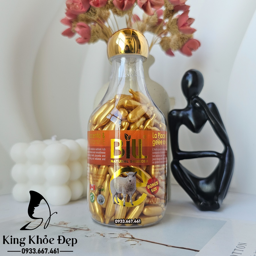 Viên Bôi Dưỡng Da Nhau Thai Cừu Sữa Ong Chúa & Vitamin E 200 Viên Chính Hãng Bill Natural Sources – Serum Viên Cấp Ẩm & Trẻ Hóa Da