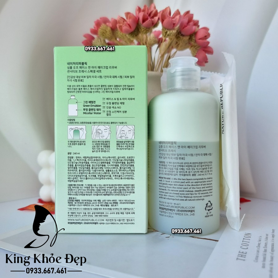 Nước Tẩy Trang Nature Republic Face & Eye Makeup Remover Sensitive Fresh