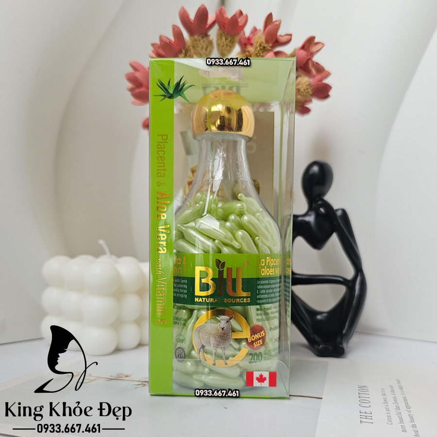 Viên Bôi Dưỡng Da Nhau Thai Cừu Nha Đam & Vitamin E 200 Viên Chính Hãng Bill Natural Sources – Serum Viên Dưỡng Ẩm & Phục Hồi Da