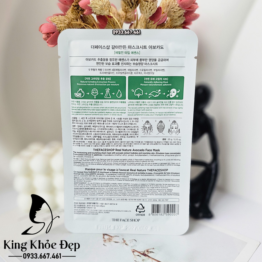 Mặt Nạ Bơ Real Nature Avocado The Face Shop 10 Miếng – Dưỡng Ẩm Chuyên Sâu & Nuôi Dưỡng Làn Da Khỏe Mạnh