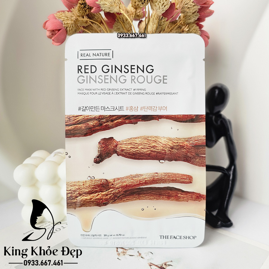 Mặt Nạ Hồng Sâm Real Nature Red Ginseng The Face Shop 10 Miếng – Phục Hồi & Chống Lão Hóa Cho Làn Da Căng Mịn