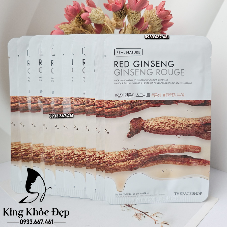 Mặt Nạ Hồng Sâm Real Nature Red Ginseng The Face Shop 10 Miếng – Phục Hồi & Chống Lão Hóa Cho Làn Da Căng Mịn