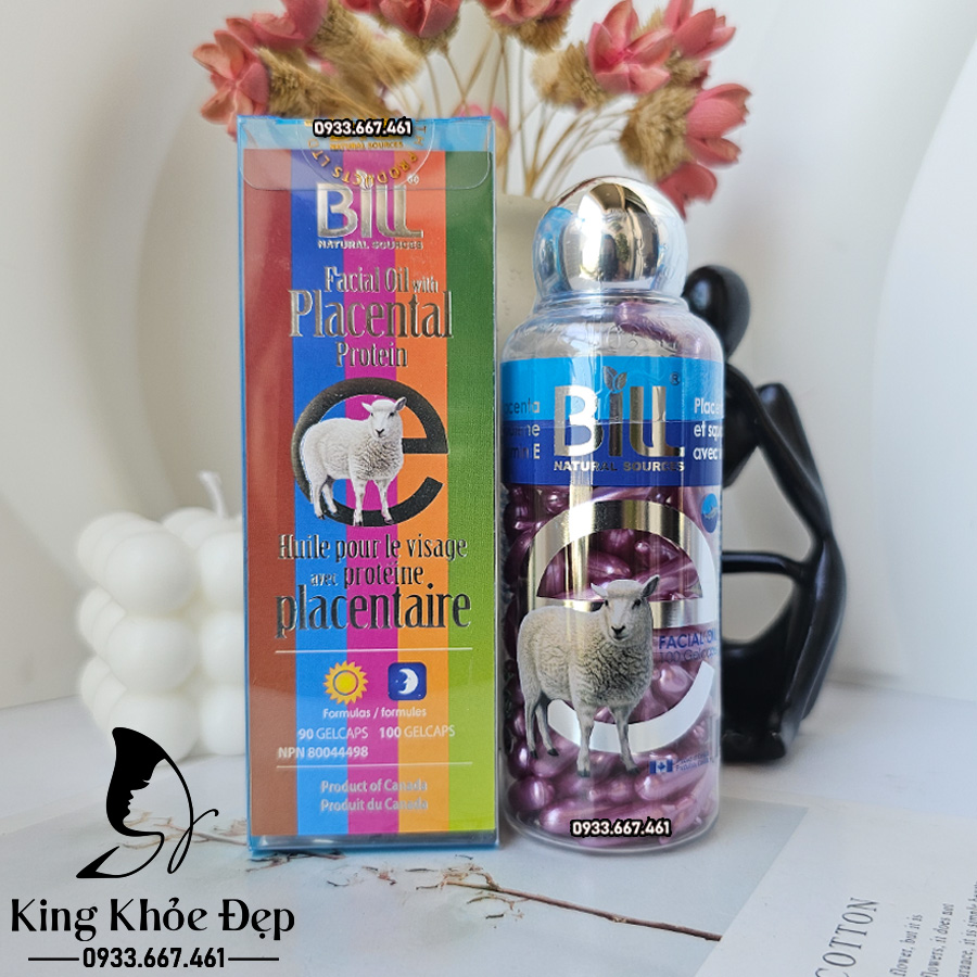 Viên Bôi Nhau Thai Cừu Dầu Gan Cá Mập & Vitamin E 100 Viên Chính Hãng Bill Natural Sources – Serum Viên Dưỡng Da & Chống Lão Hóa