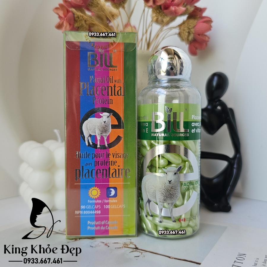 Viên Bôi Dưỡng Da Nhau Thai Cừu Nha Đam & Vitamin E 100 Viên Chính Hãng Bill Natural Sources – Serum Viên Dưỡng Ẩm & Phục Hồi Da