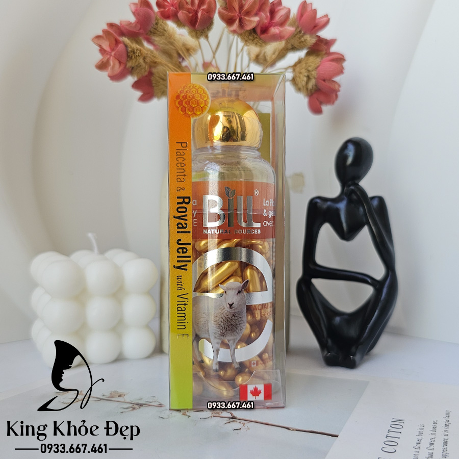 Viên Bôi Dưỡng Da Nhau Thai Cừu Sữa Ong Chúa & Vitamin E 100 Viên Chính Hãng Bill Natural Sources – Serum Viên Cấp Ẩm & Trẻ Hóa Da