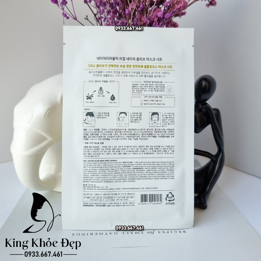 Mặt Nạ Nature Republic Real Nature Mask Sheet Olive 10 Miếng – Dưỡng Ẩm Sâu & Phục Hồi Da Khô Sần