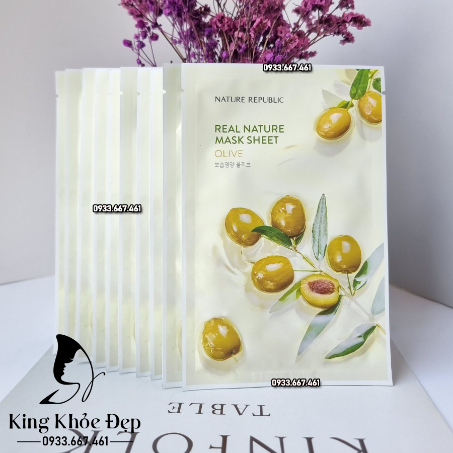 Mặt Nạ Nature Republic Real Nature Mask Sheet Olive 10 Miếng – Dưỡng Ẩm Sâu & Phục Hồi Da Khô Sần